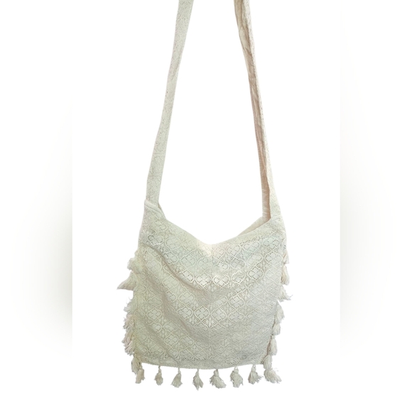 Handbags - BOHO Lace And Tassel Crossbody Bag In Cream. NWT